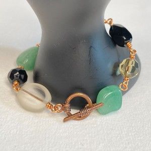 Copper Chain Bracelet Multi Shape Multi Color Stone With Toggle Clasp